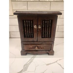 Vintage Wooden Jewelry Cabinet with Magnetic Doors & Multiple Felt Lined Drawers
